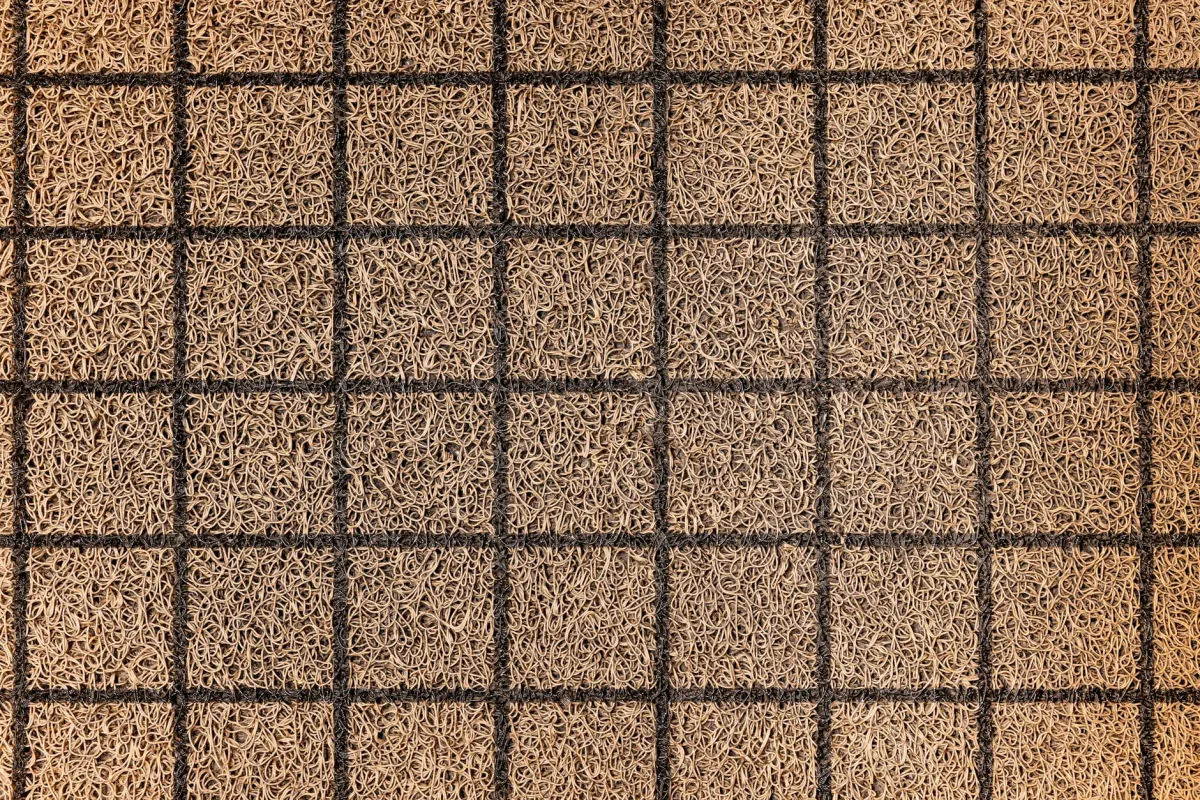 Una entrada con tapetes de entrada y una aspiradora con filtro HEPA, con un sensor Terrestream en una mesa lateral.