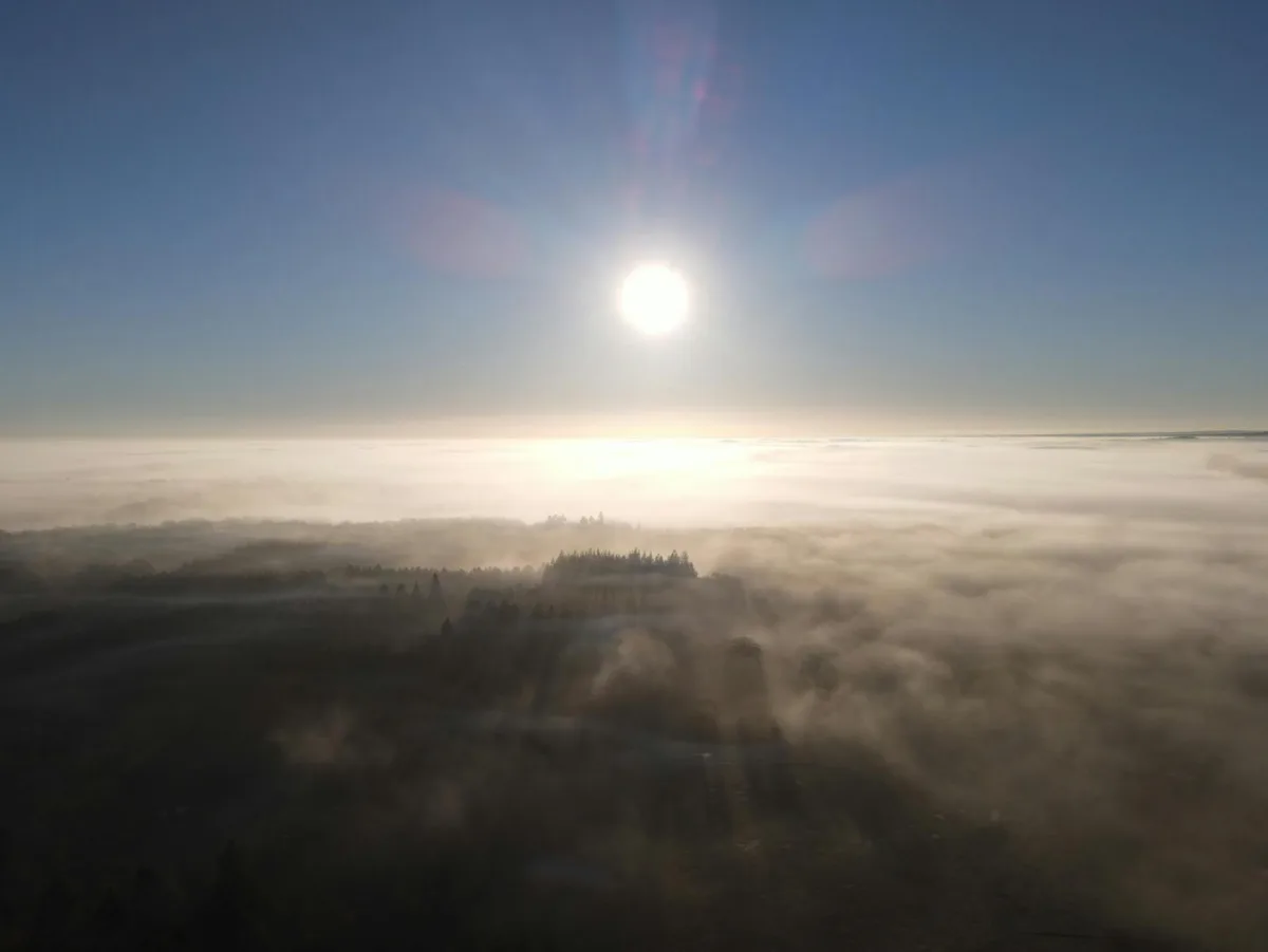 A sun-shadow diagram showing direct radiation, diffuse from sky, and reflected from ground.
